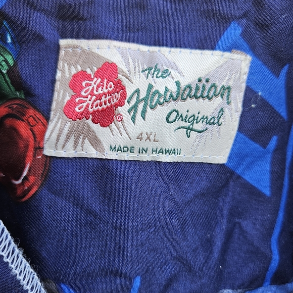 Hilo Hattie Mens 4XL Button Front Hawaiian Aloha Shirt Vegas Casino Theme Blue - Picture 7 of 11
